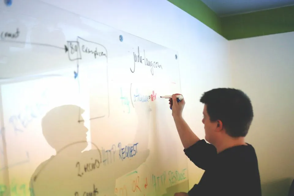 Plan d'action dessiné sur un tableau blanc